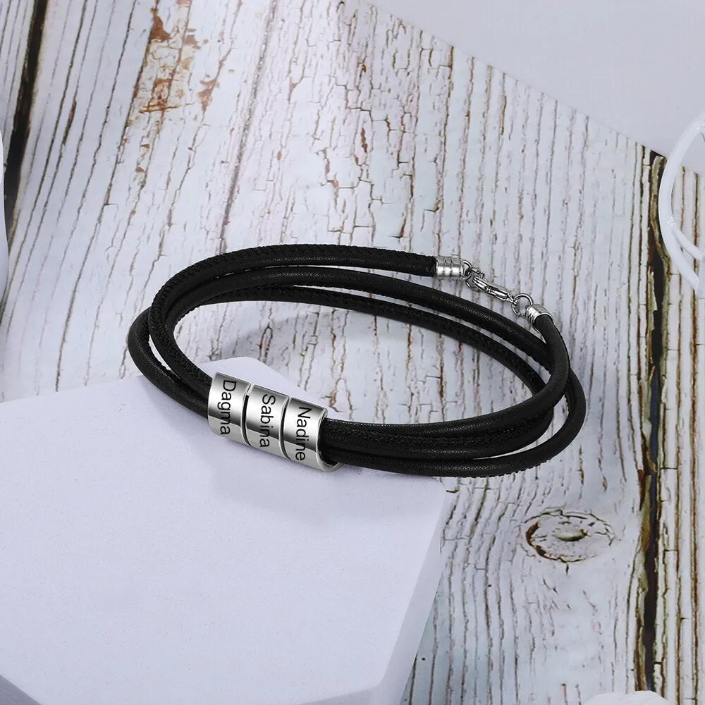 Personalized Engraved Name Beads Bracelets For Men
