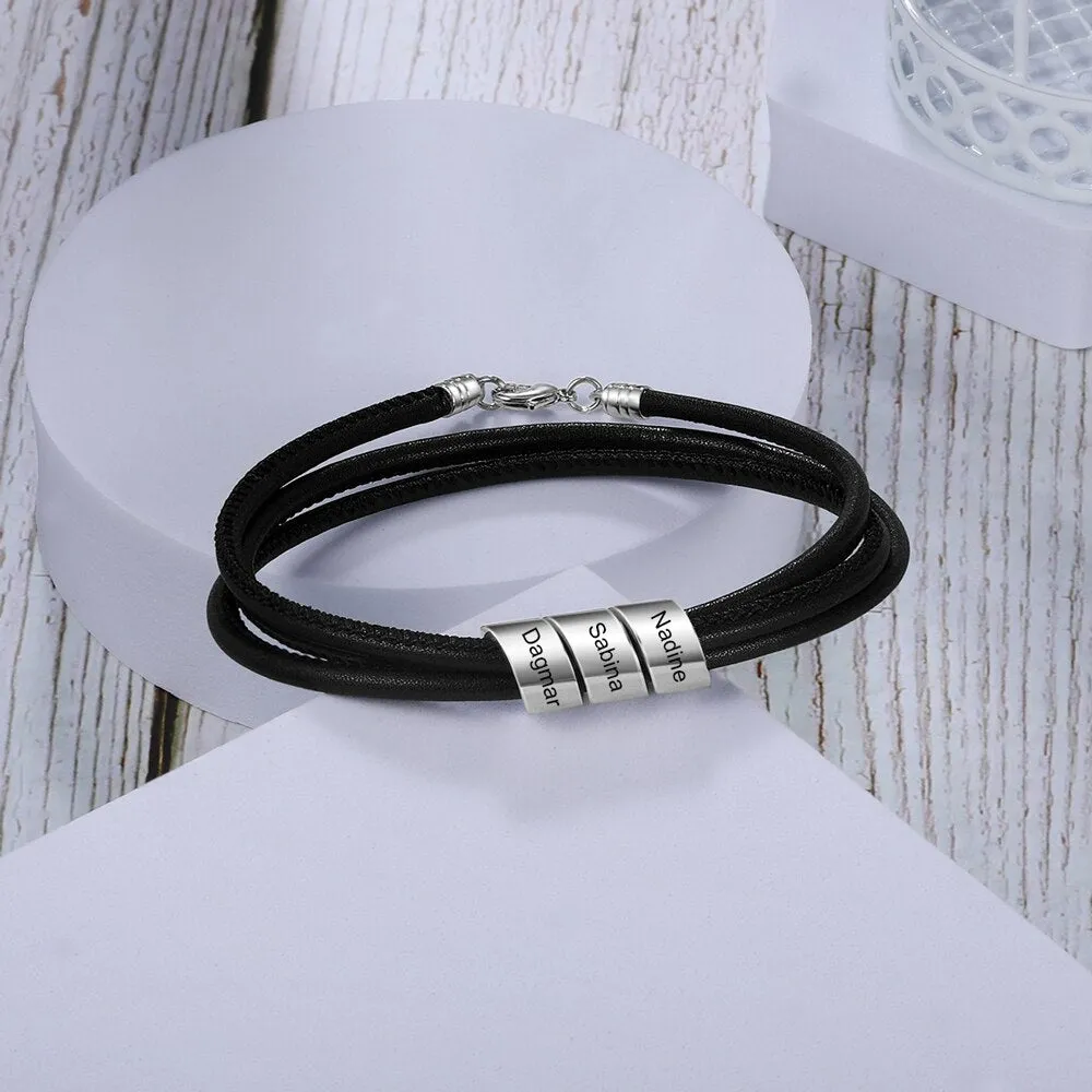 Personalized Engraved Name Beads Bracelets For Men