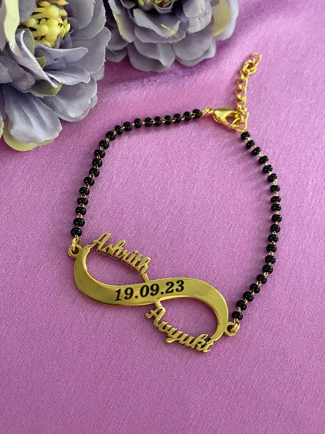 Personalized Infinity Mangalsutra Bracelet With Two Names & Date