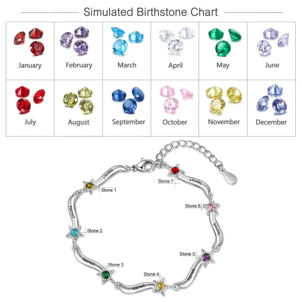 Personalized Inlaid 2 Birthstone Star Bracelets for Women