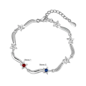 Personalized Inlaid 2 Birthstone Star Bracelets for Women