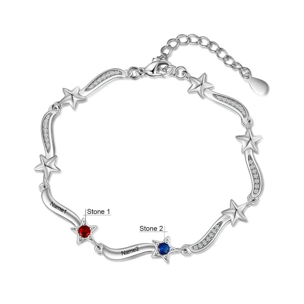 Personalized Inlaid 2 Birthstone Star Bracelets for Women