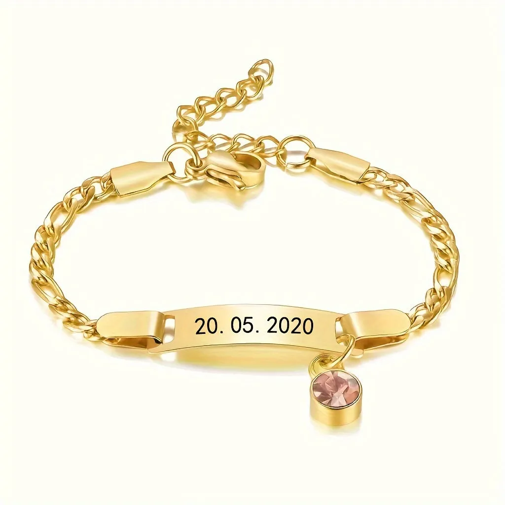 Personalized Name & Date Bracelet with December Birthstone
