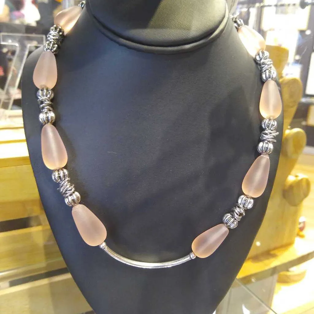 Pink Glass mixed metal necklace