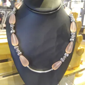 Pink Glass mixed metal necklace
