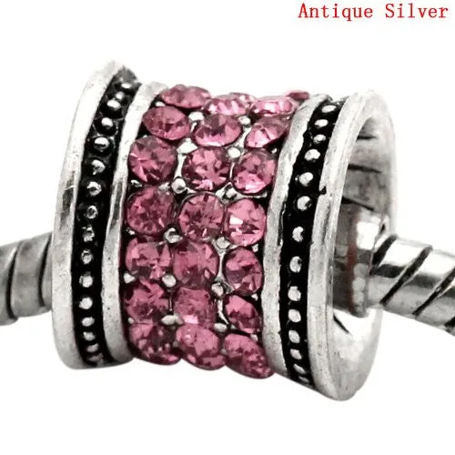 Pink October Birthstone  Crystals European Bead Compatible for Most European Snake Chain Charm Bracelet
