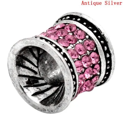Pink October Birthstone  Crystals European Bead Compatible for Most European Snake Chain Charm Bracelet