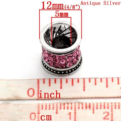 Pink October Birthstone  Crystals European Bead Compatible for Most European Snake Chain Charm Bracelet