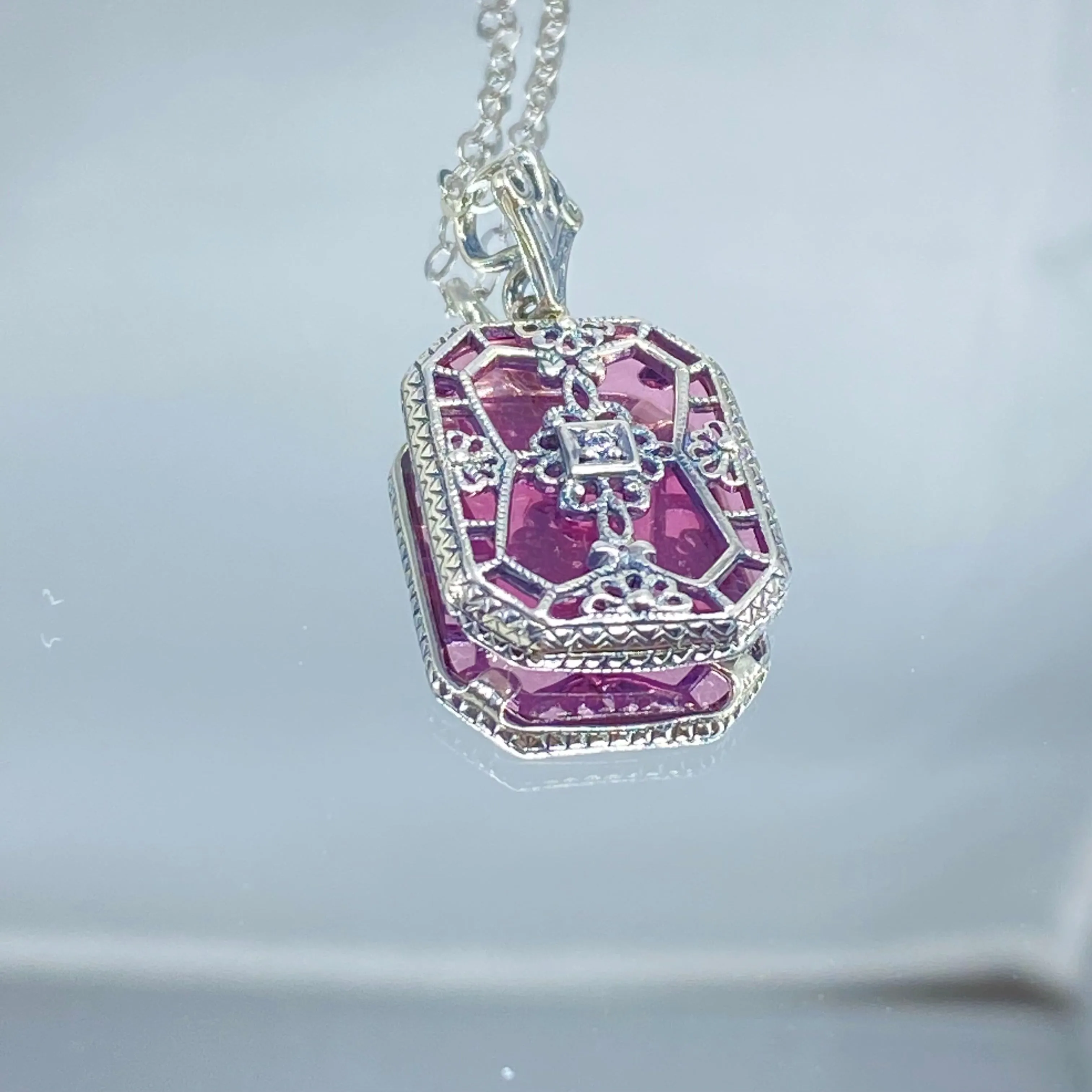 Pink Pendant, Pink Camphor Glass Necklace #P203