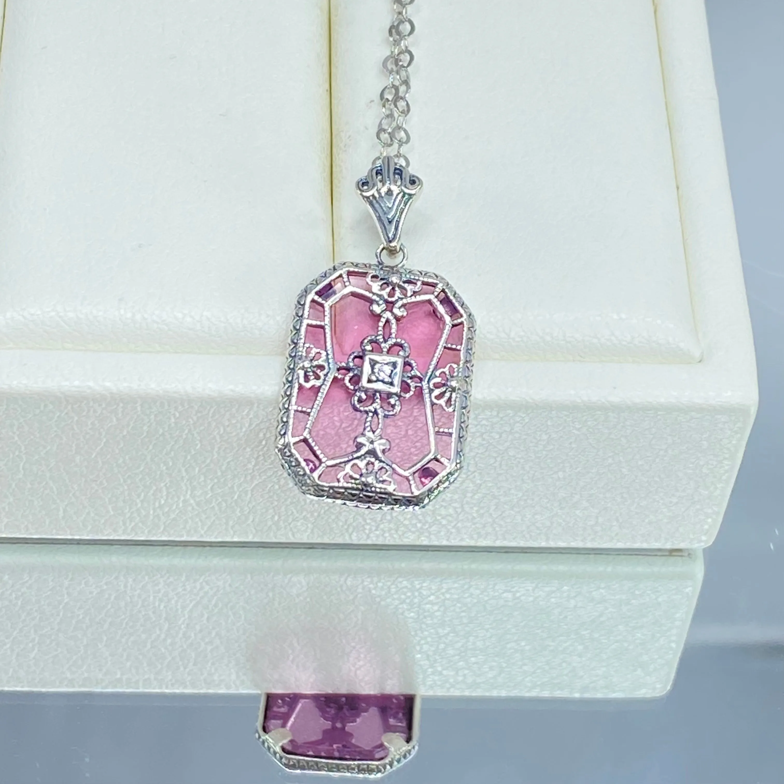 Pink Pendant, Pink Camphor Glass Necklace #P203