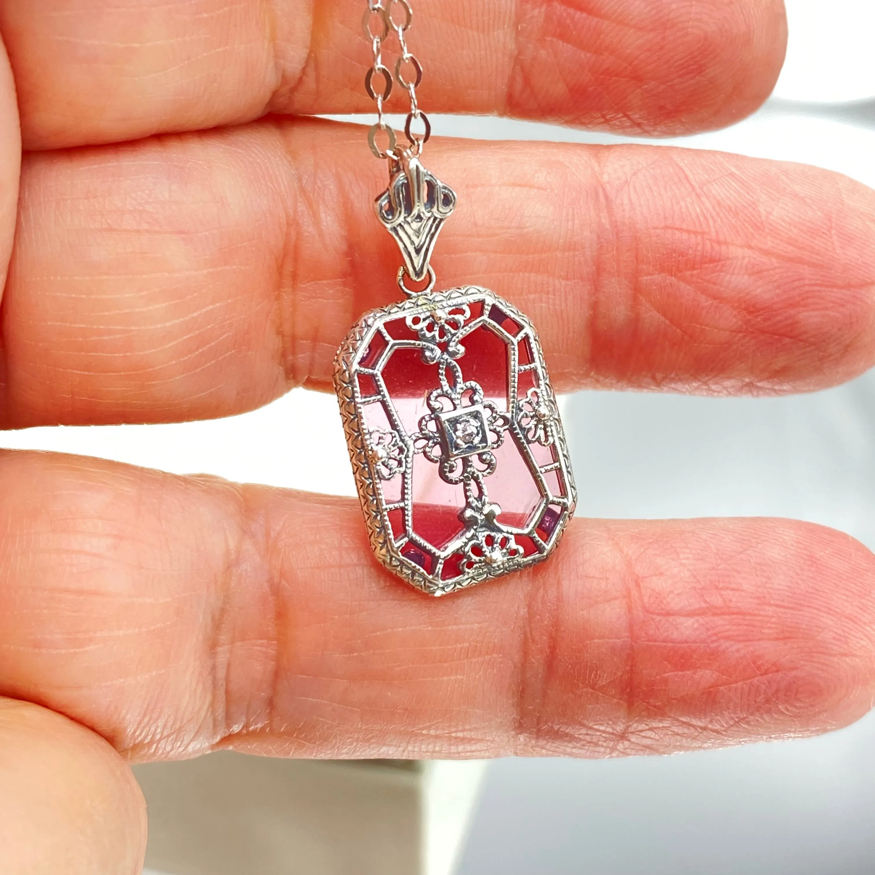 Pink Pendant, Pink Camphor Glass Necklace #P203