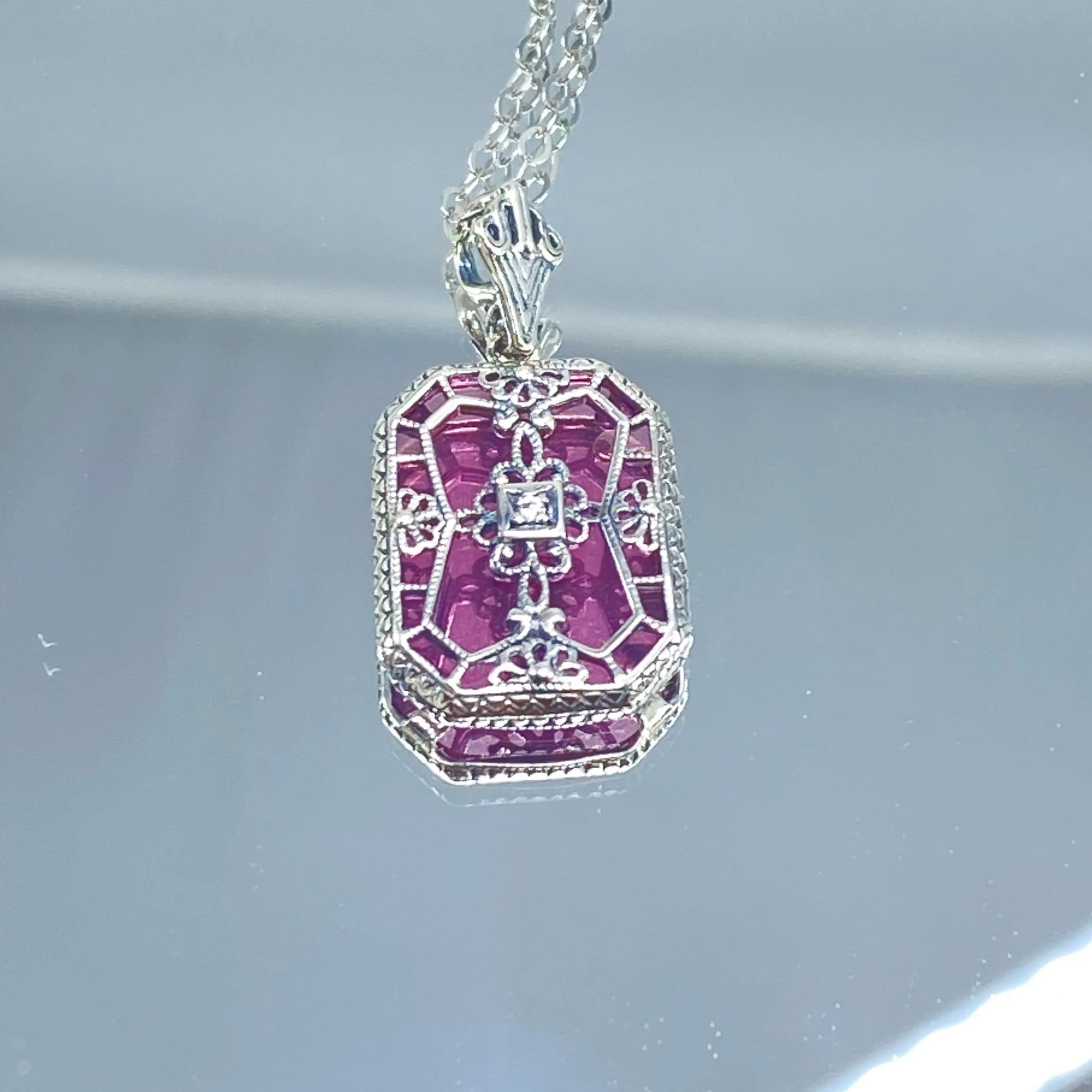 Pink Pendant, Pink Camphor Glass Necklace #P203