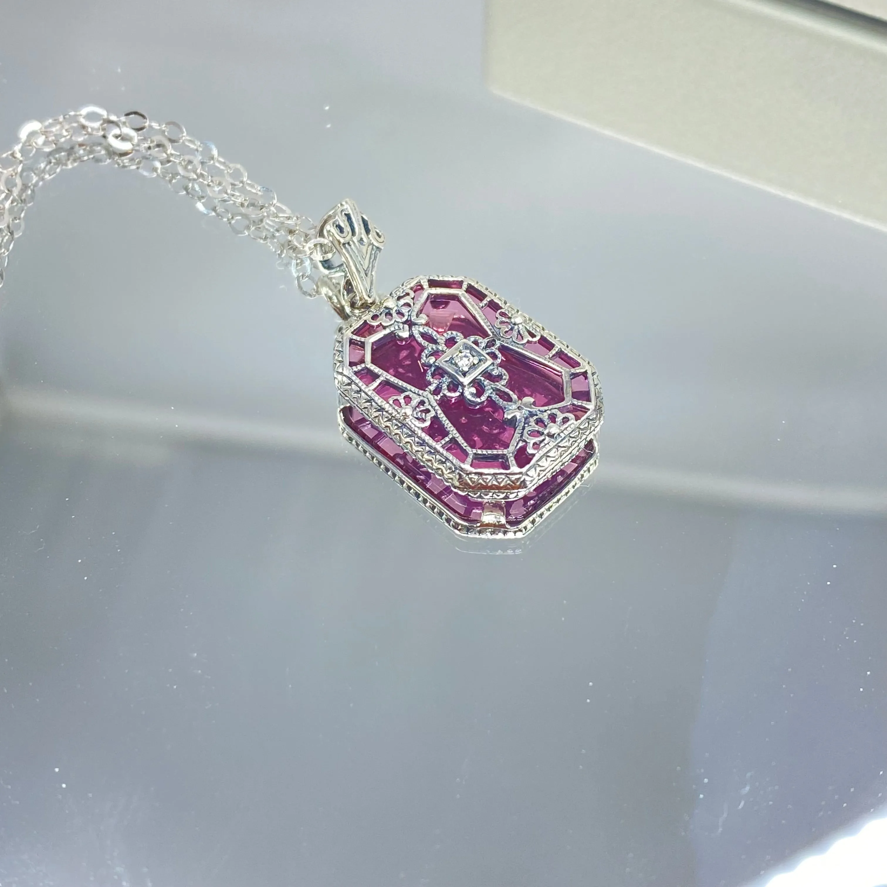 Pink Pendant, Pink Camphor Glass Necklace #P203