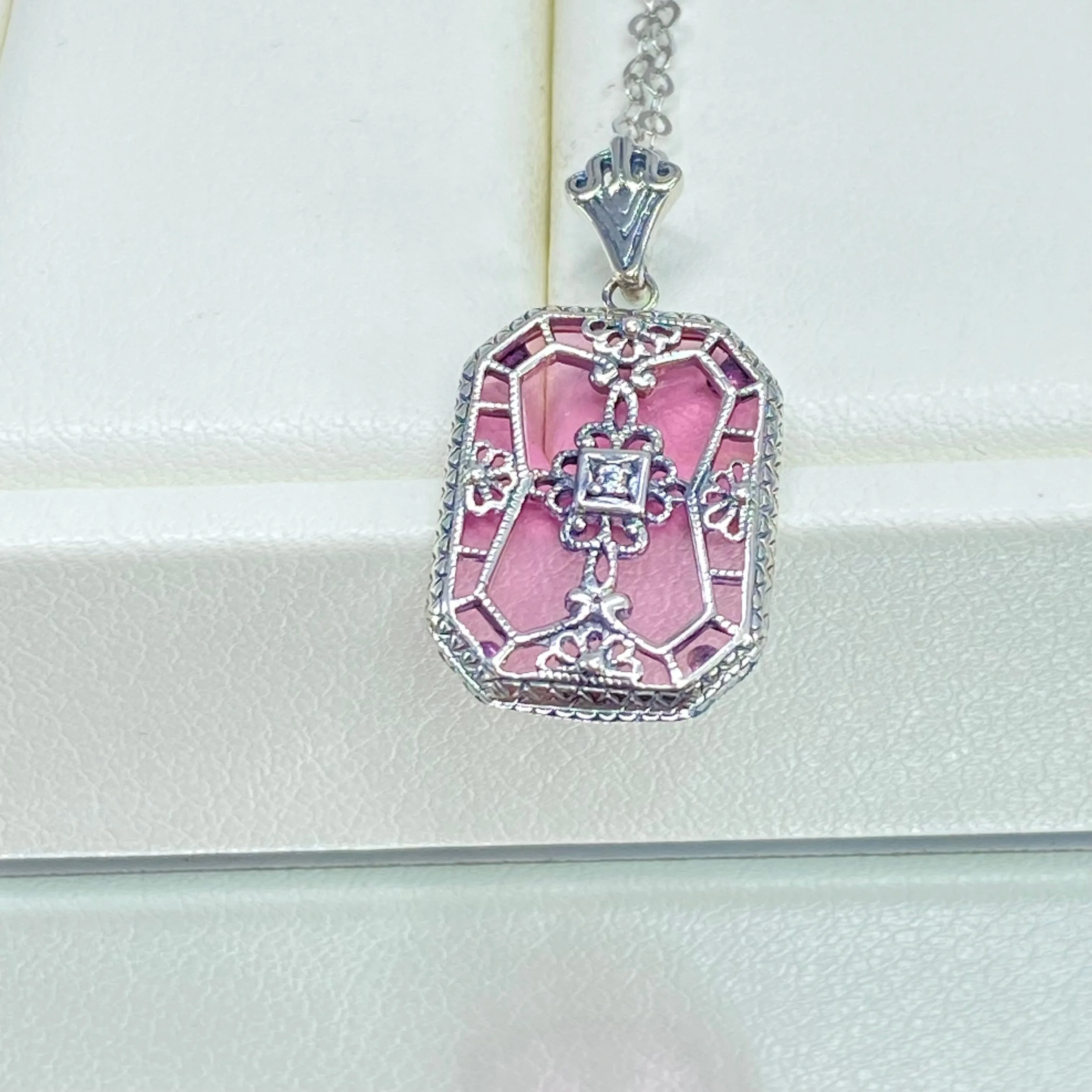 Pink Pendant, Pink Camphor Glass Necklace #P203