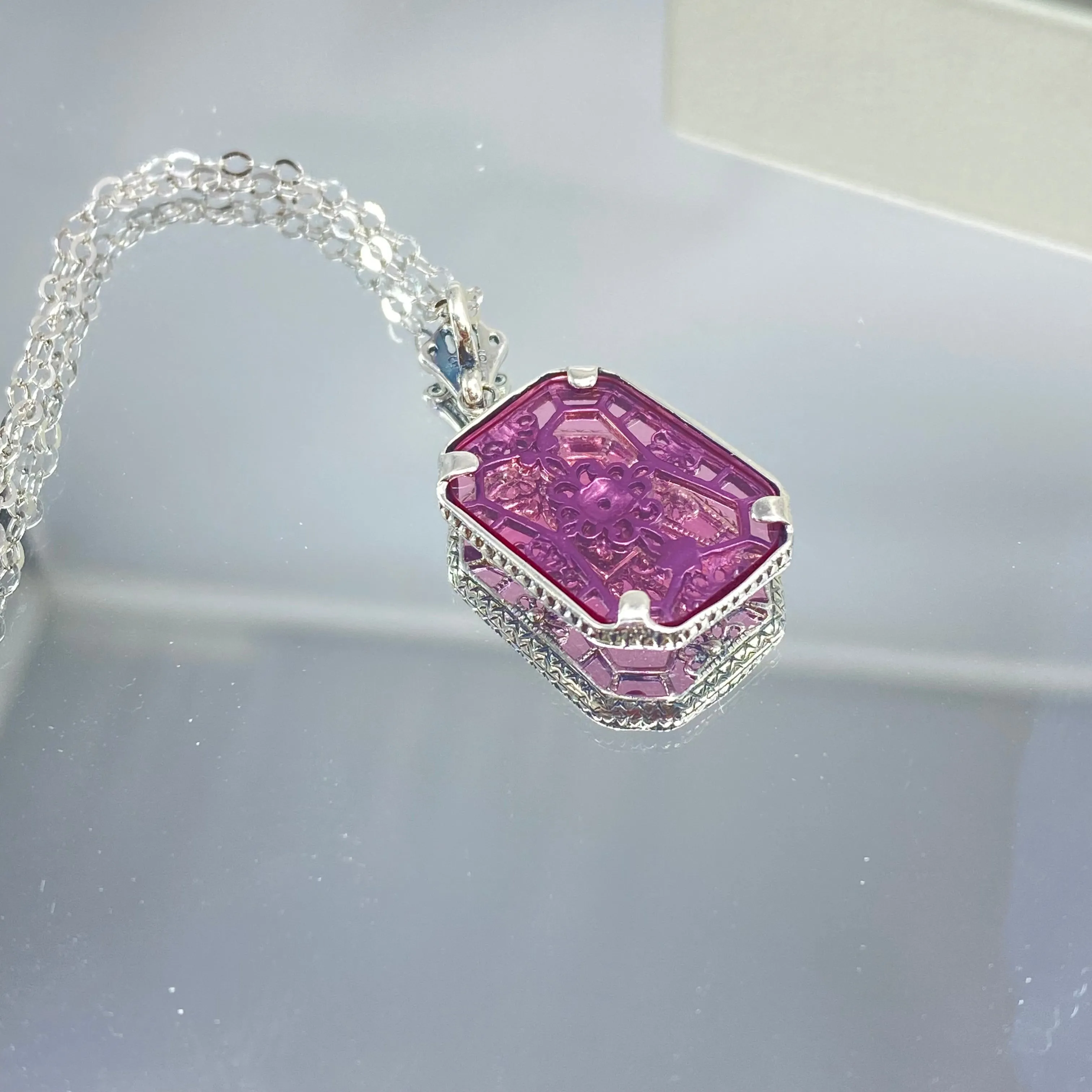 Pink Pendant, Pink Camphor Glass Necklace #P203