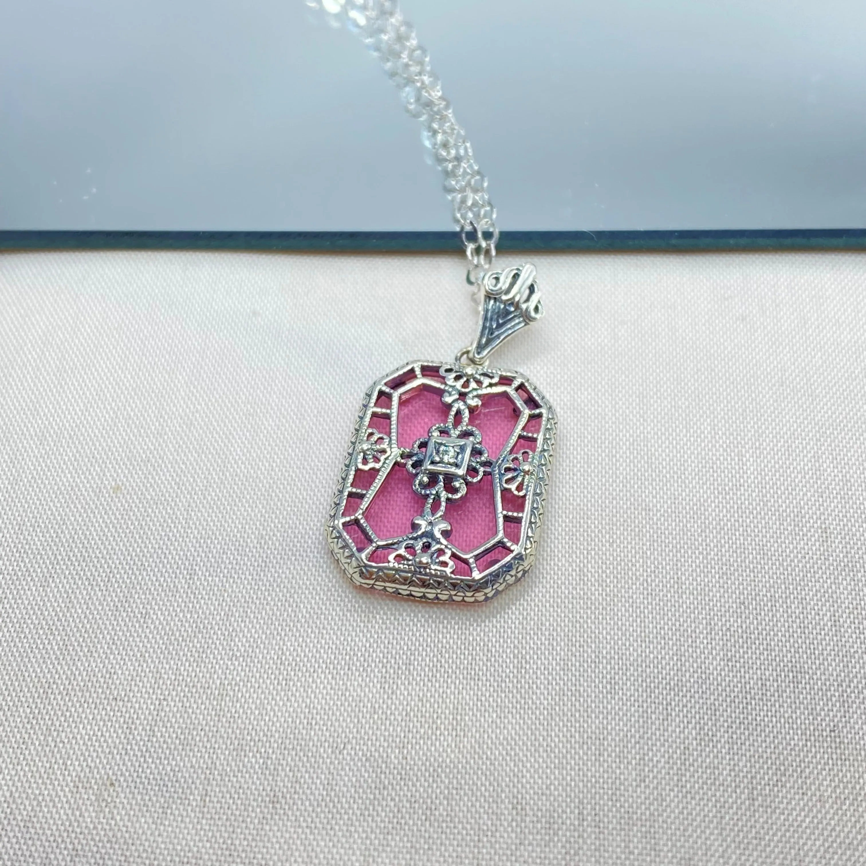 Pink Pendant, Pink Camphor Glass Necklace #P203