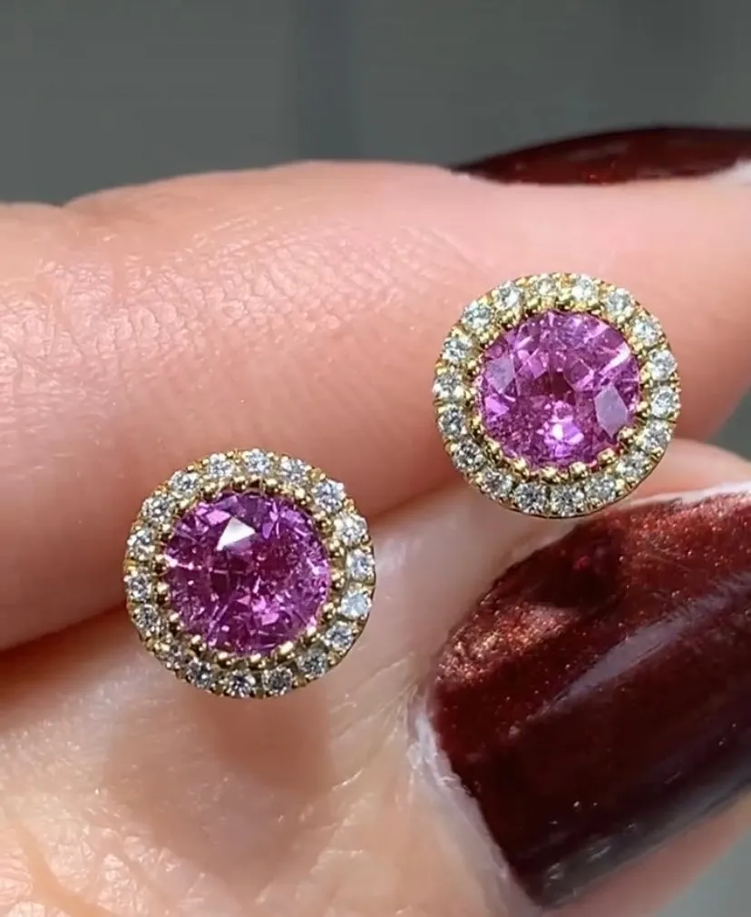 Pink Sapphire & Diamond  Earrings