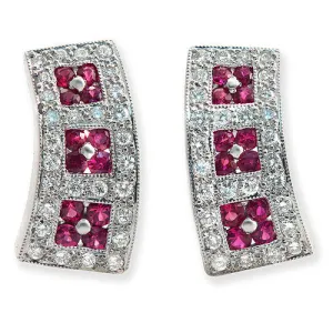 Pink Sapphire & Pave Diamond Earrings, 18K White Gold