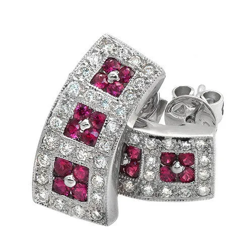 Pink Sapphire & Pave Diamond Earrings, 18K White Gold