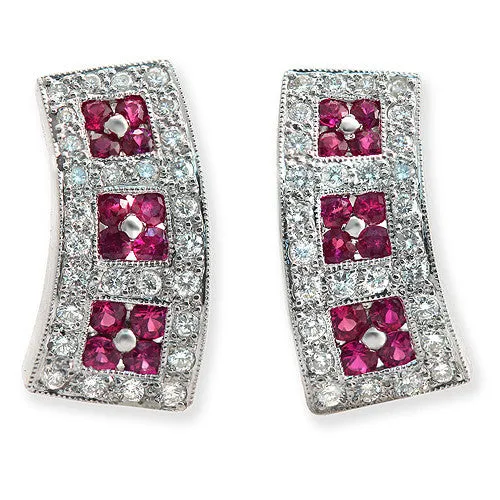 Pink Sapphire & Pave Diamond Earrings, 18K White Gold