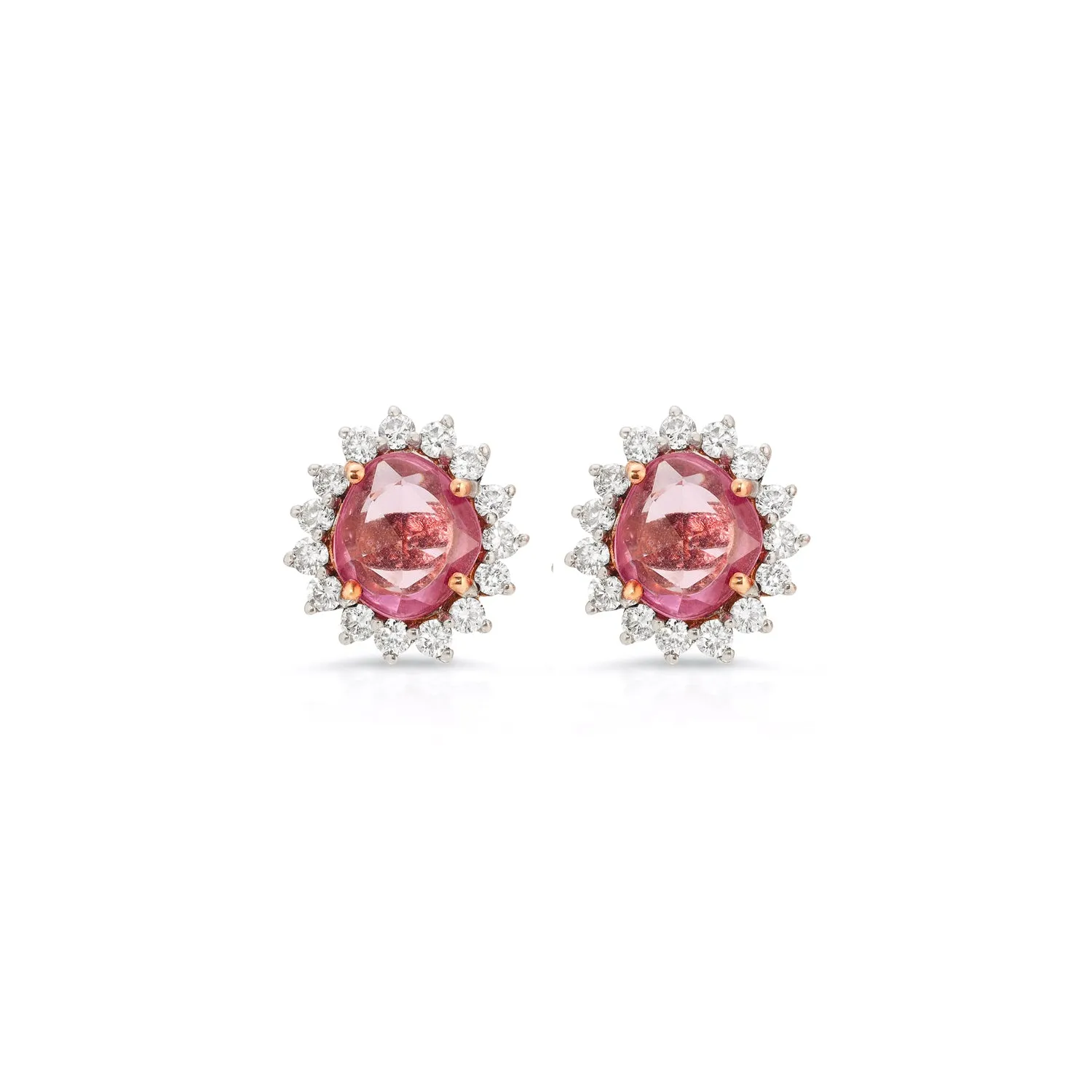 Pink Sapphire Diamond Cluster Gold Studs