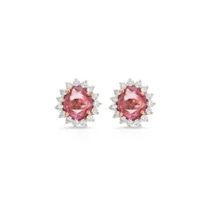 Pink Sapphire Diamond Cluster Gold Studs