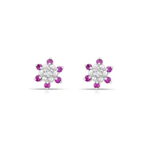 Pink Sapphire Diamond Flower Earrings .61cttw 14k White Gold