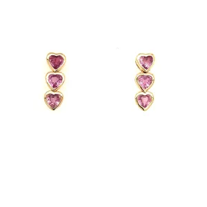 Pink Sapphire Heart Drop Earrings