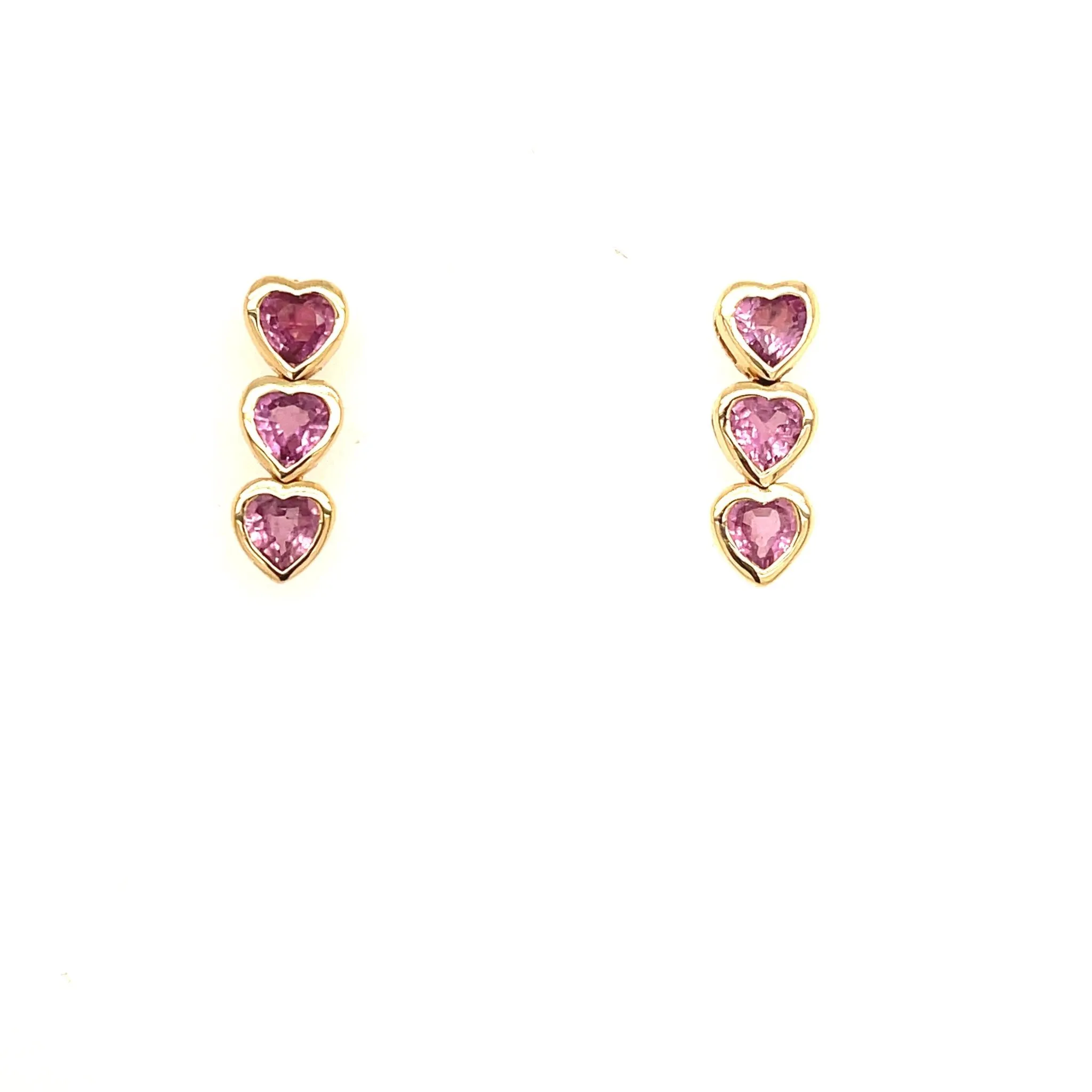 Pink Sapphire Heart Drop Earrings