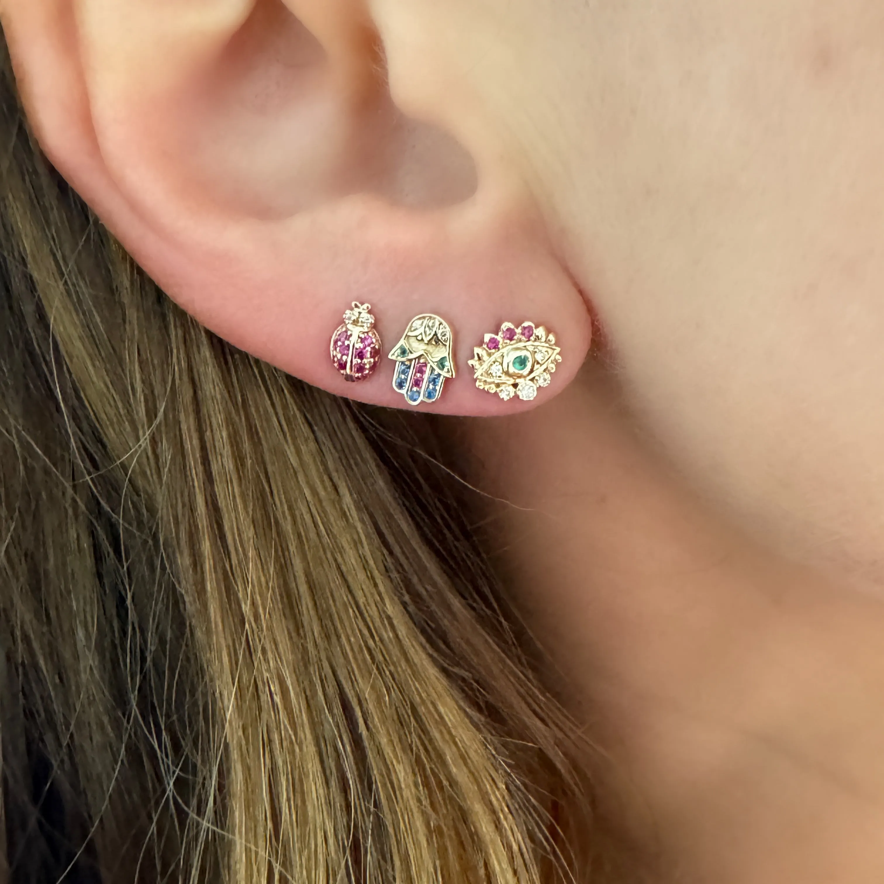 Pink Sapphire Pave Ladybug Stud Earring