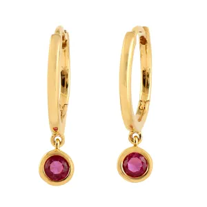 Pink Sapphire September Birthstone Drop Bead Vega Hoop Earrings in 18k Yellow Gold