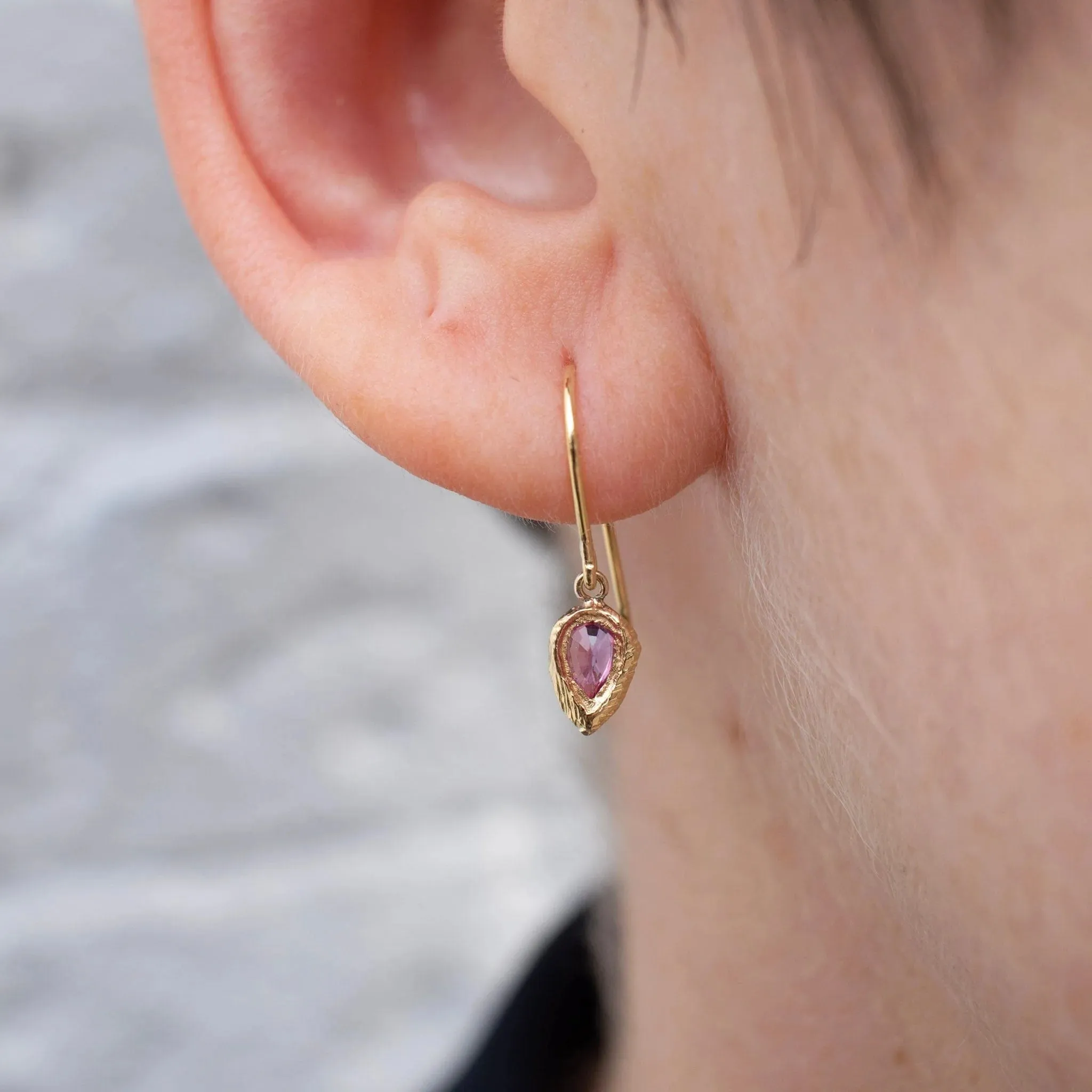Pink Sapphire Teardrop Drop Dangle Earrings
