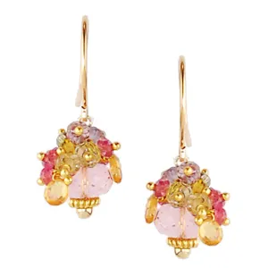 Pink Sapphire, Tourmaline, Amethyst, Topaz and Yellow Sapphire Earrings