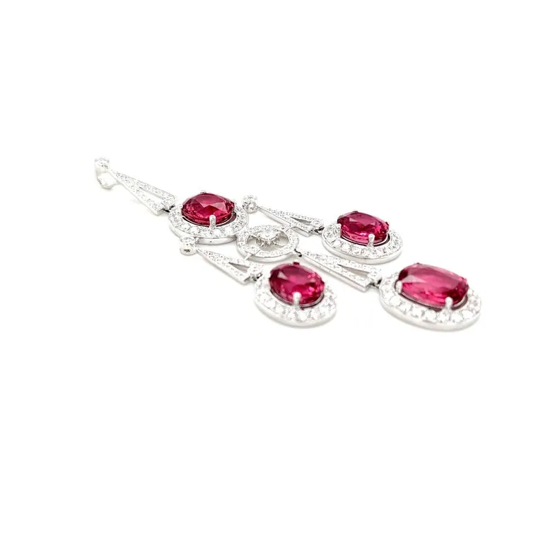 Pink Tourmaline and Diamond Art Deco Drop Necklace in 18k White Gold
