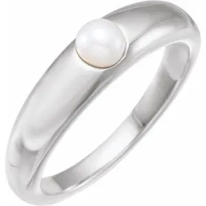 Platinum Cultured White Akoya Pearl Dome Ring