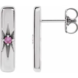 Platinum Natural Pink Sapphire Starburst Bar Earrings