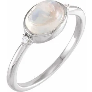 Platinum Natural Rainbow Moonstone  & .03 CTW Natural Diamond Ring