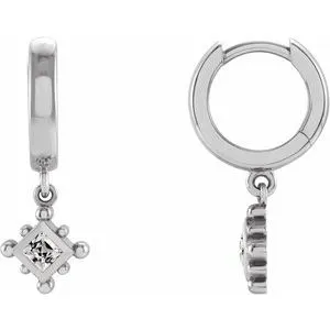 Platinum Natural White Sapphire Beaded Bezel-Set Hoop Earrings