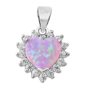 Promise Heart Pendant Pink Simulated Opal .925 Sterling Silver Tiny Cute Charm