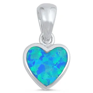 Promise Tiny Heart Pendant Blue Simulated Opal .925 Sterling Silver Cute Charm