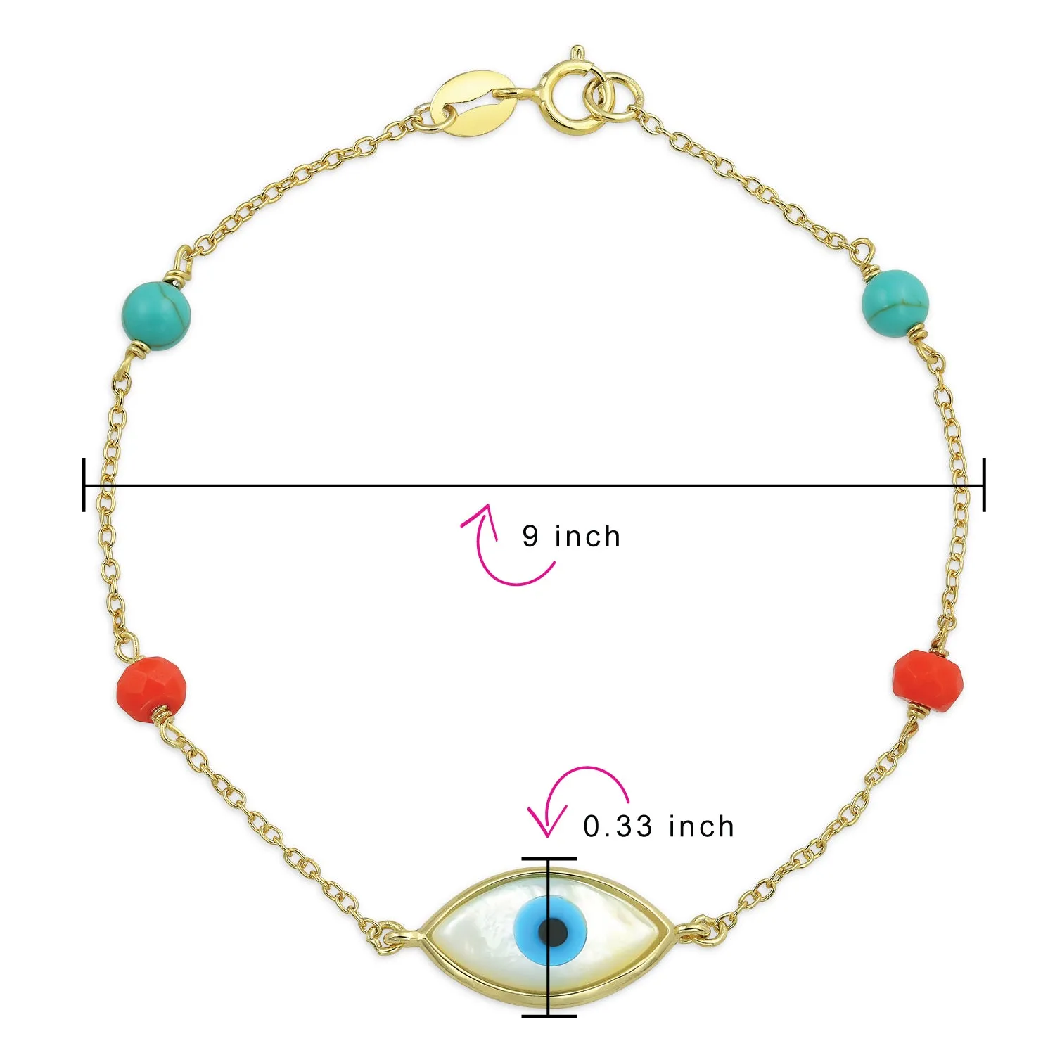 Protection Amulet Good Luck Charm Evil Eye Bracelet Gold Plated Silver 7 Inch