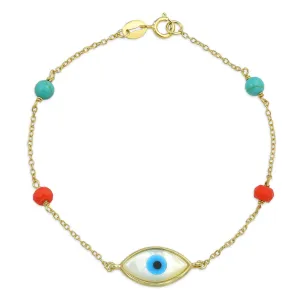 Protection Amulet Good Luck Charm Evil Eye Bracelet Gold Plated Silver 7 Inch