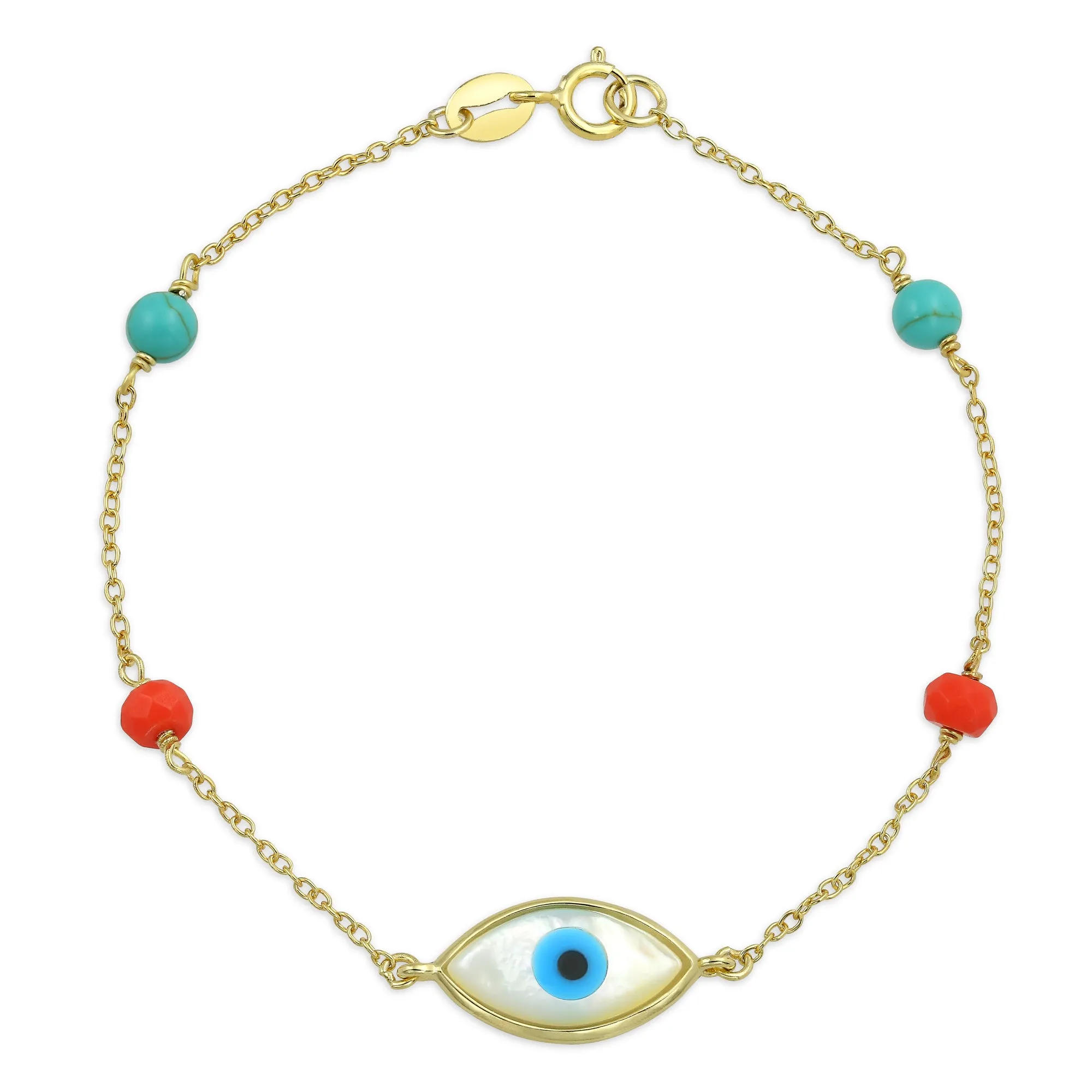Protection Amulet Good Luck Charm Evil Eye Bracelet Gold Plated Silver 7 Inch