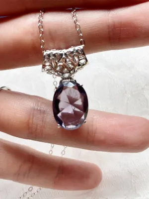 Purple Amethyst Pendant, Oval Gem, Art Deco Jewelry #P35