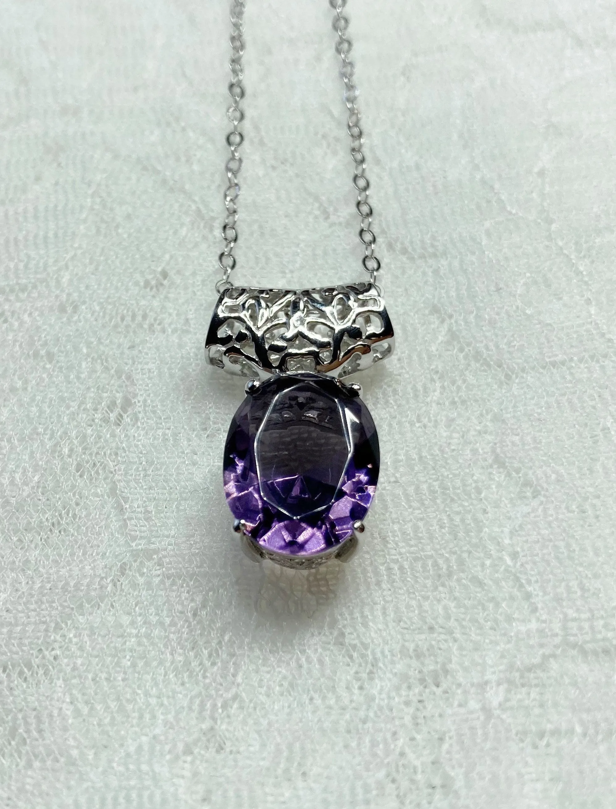 Purple Amethyst Pendant, Oval Gem, Art Deco Jewelry #P35