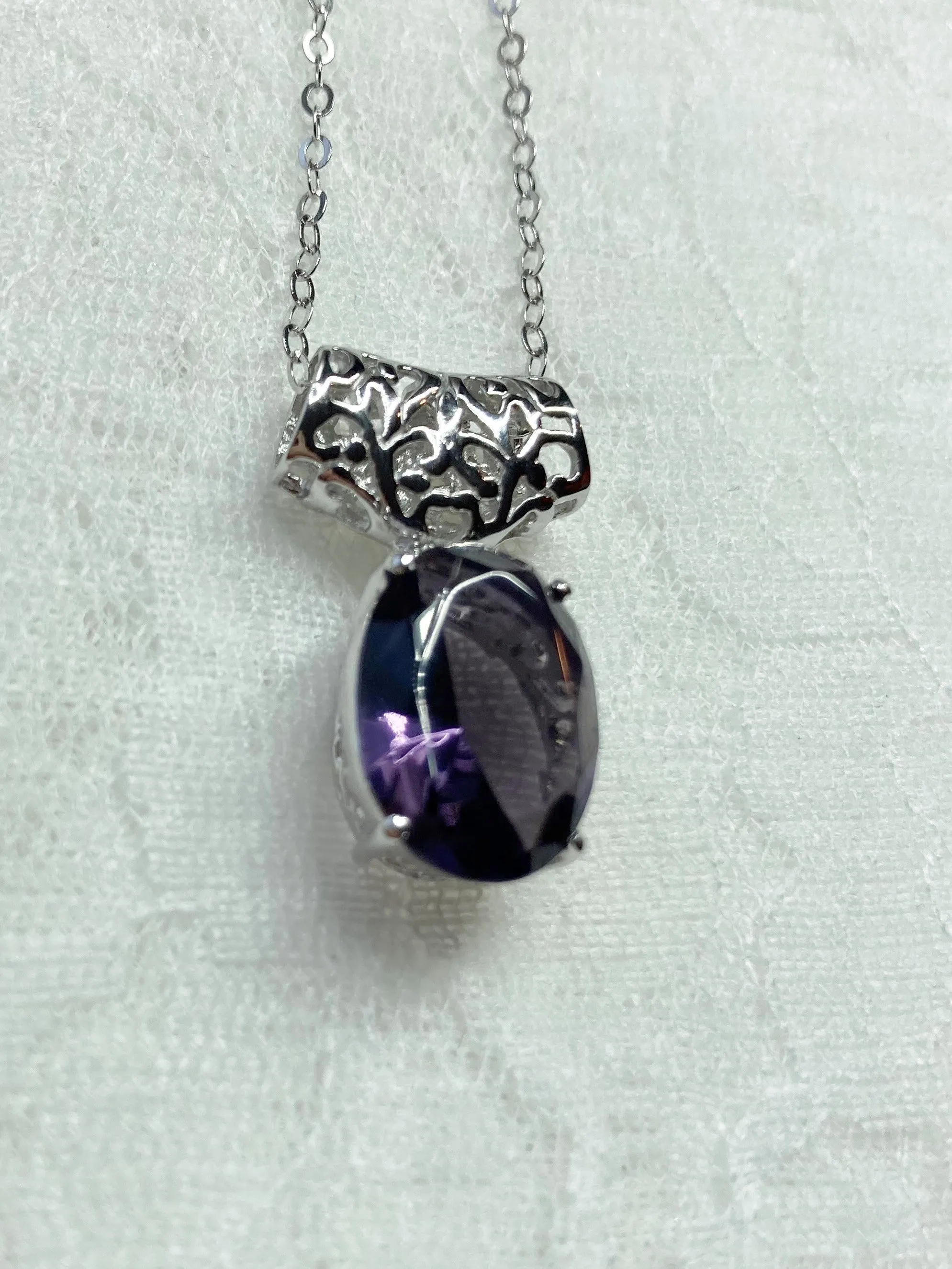 Purple Amethyst Pendant, Oval Gem, Art Deco Jewelry #P35