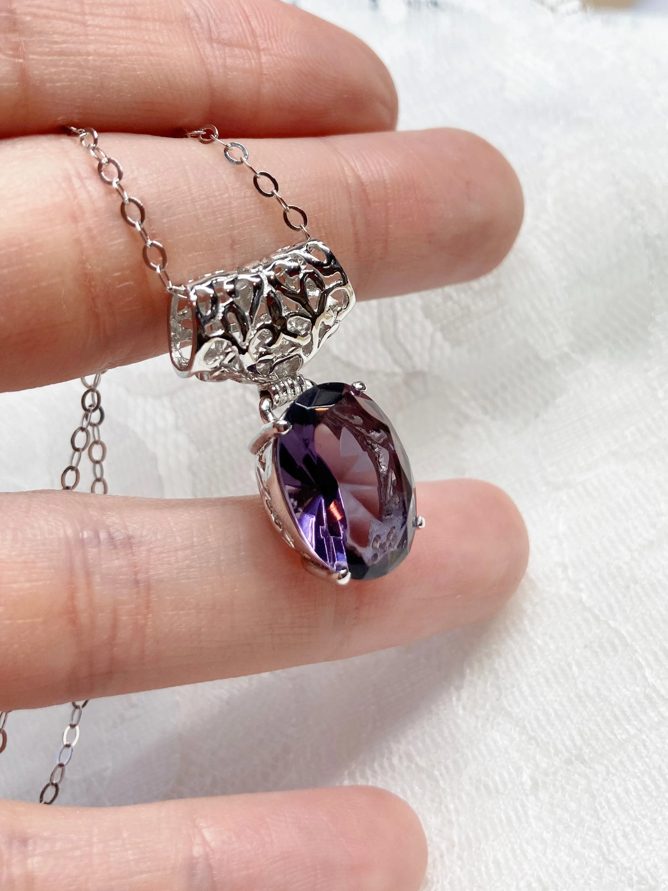 Purple Amethyst Pendant, Oval Gem, Art Deco Jewelry #P35