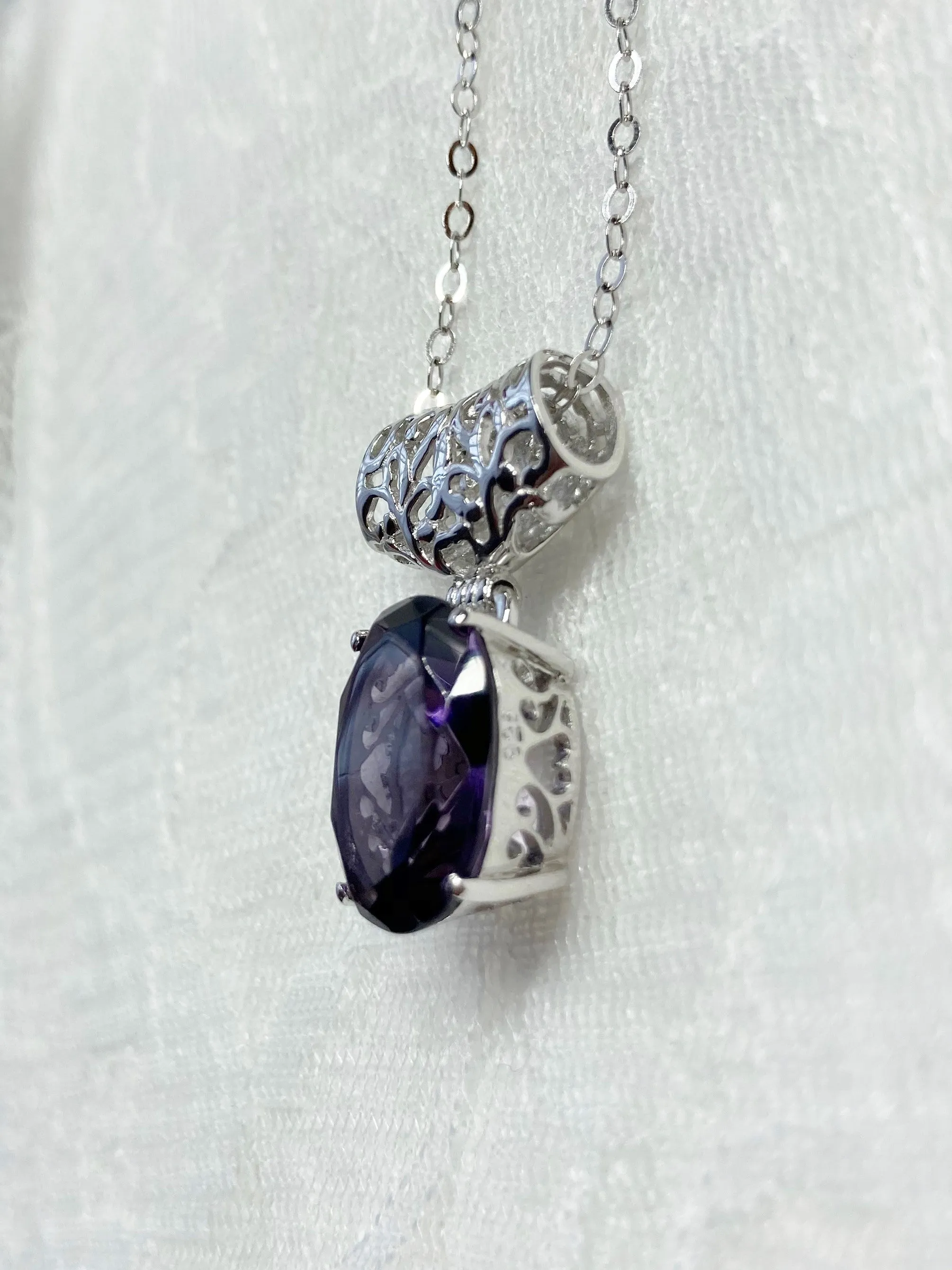 Purple Amethyst Pendant, Oval Gem, Art Deco Jewelry #P35