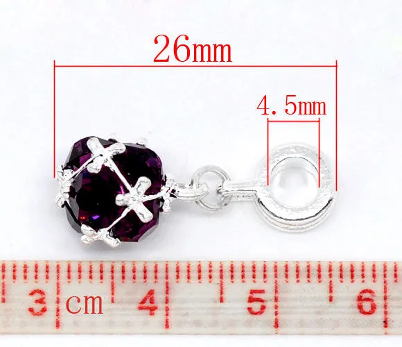 Purple Birthstone Dangle European Bead Compatible for Most European Snake Chain Charm Bracelet