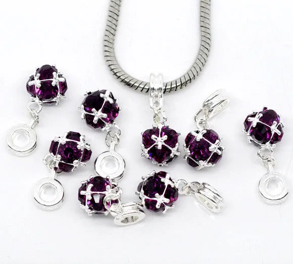 Purple Birthstone Dangle European Bead Compatible for Most European Snake Chain Charm Bracelet